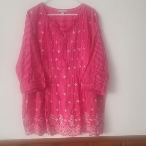 Woman Within Fuchsia Striped Blouse Nwt